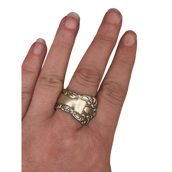 Size 11 Sterling Silver Plated Ornate Spoon Ring - Picture 5 of 5